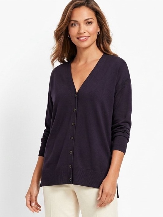 Talbots Sweaters - 🆕 NWT Talbots XL Navy Blue Girlfriend V-Neck Button Down Cardigan Sweater Cotton